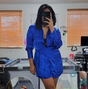 ZARA BLUE WRAP MINI DRESS MEDIUM 8 10